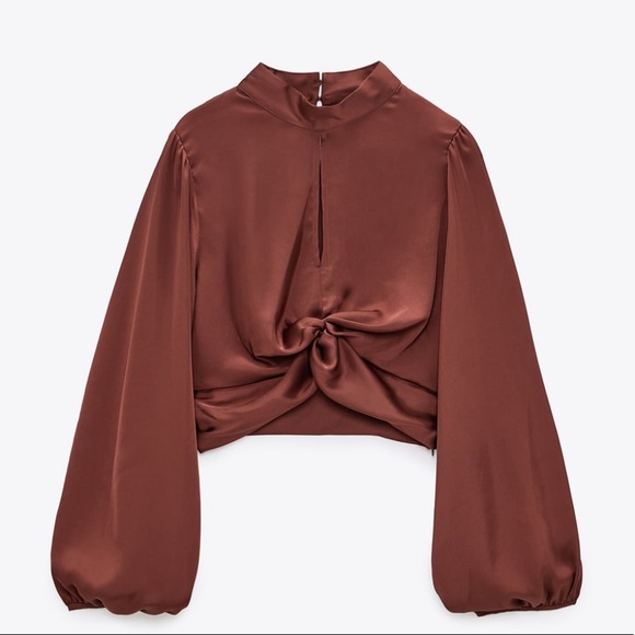 SATIN EFFECT CROPPED BLOUSE - Picture 2 of 8